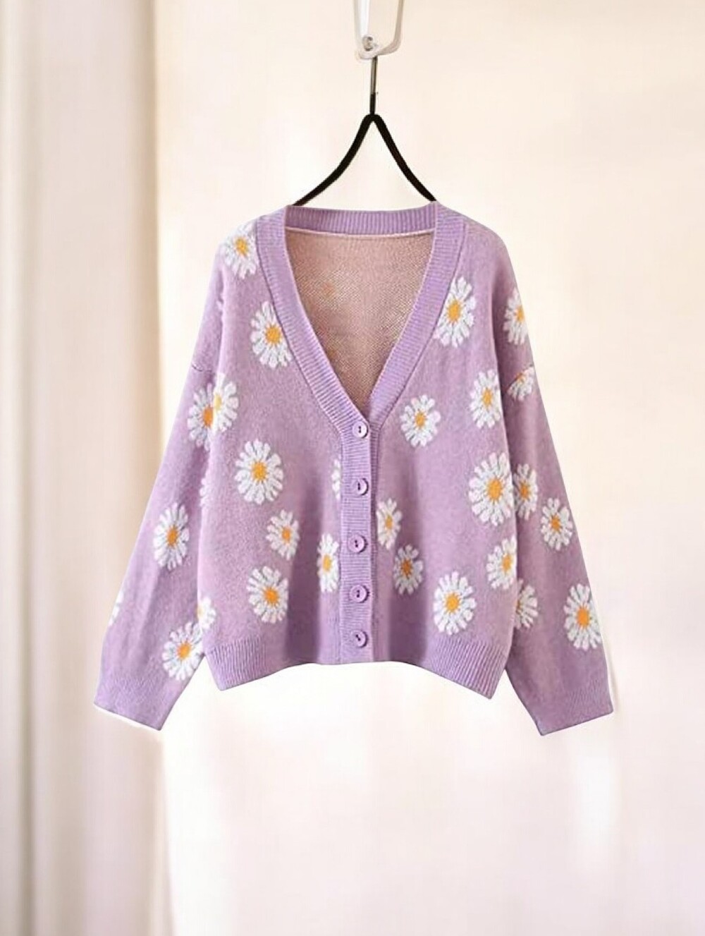 Lilac Daisy Button-Up Cardigan